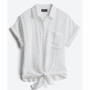 VIXBE Blue and White Polka Dot Serah Tie Front Top, size L